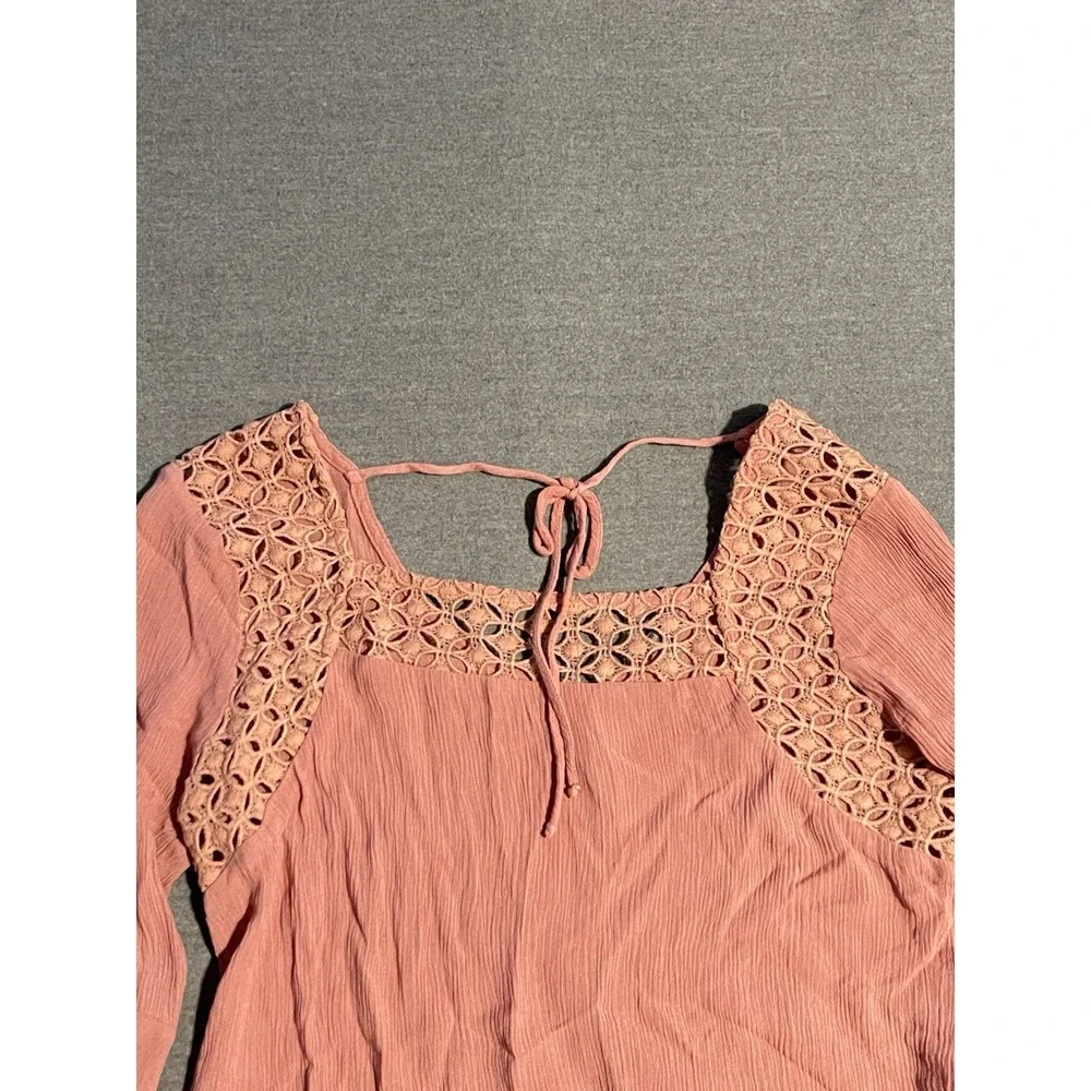 Charlotte Russe Pink Boho Crop Top Medium‎ Lace Detail Bell Sleeve